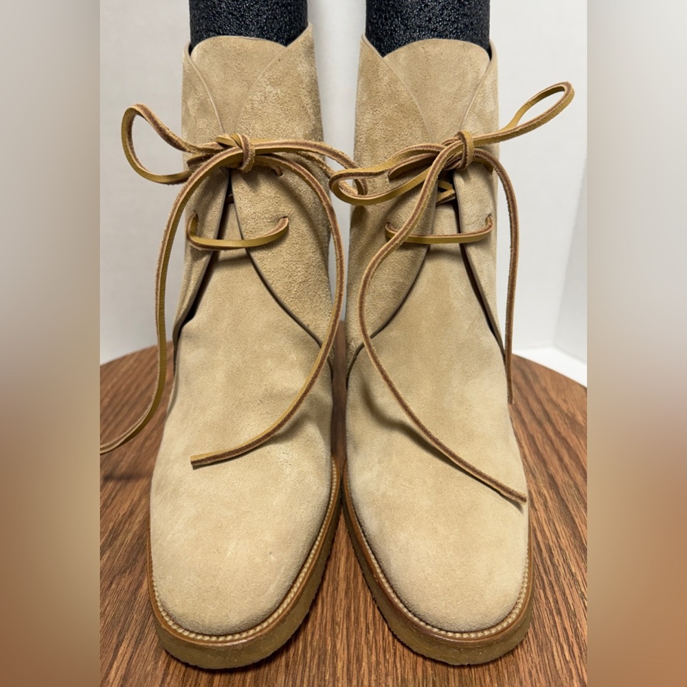 Ralph Lauren Purple Label Beige Briella-Bo-Bte Calf Suede Lace-Up Bootie 40.5